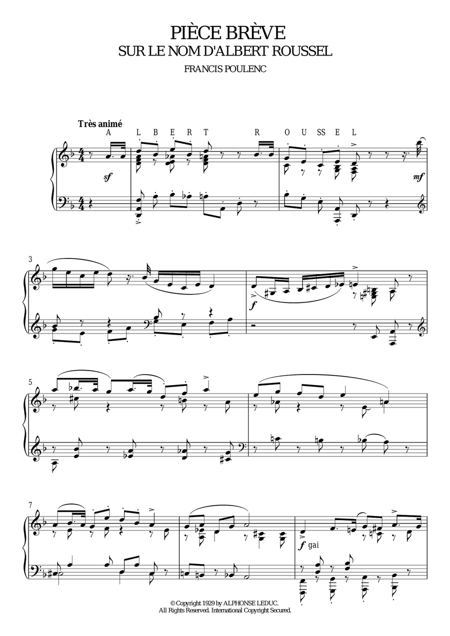 Piece Breve Sur Le Nom D'Albert Roussel Piano Solo scores gallery preview page 1