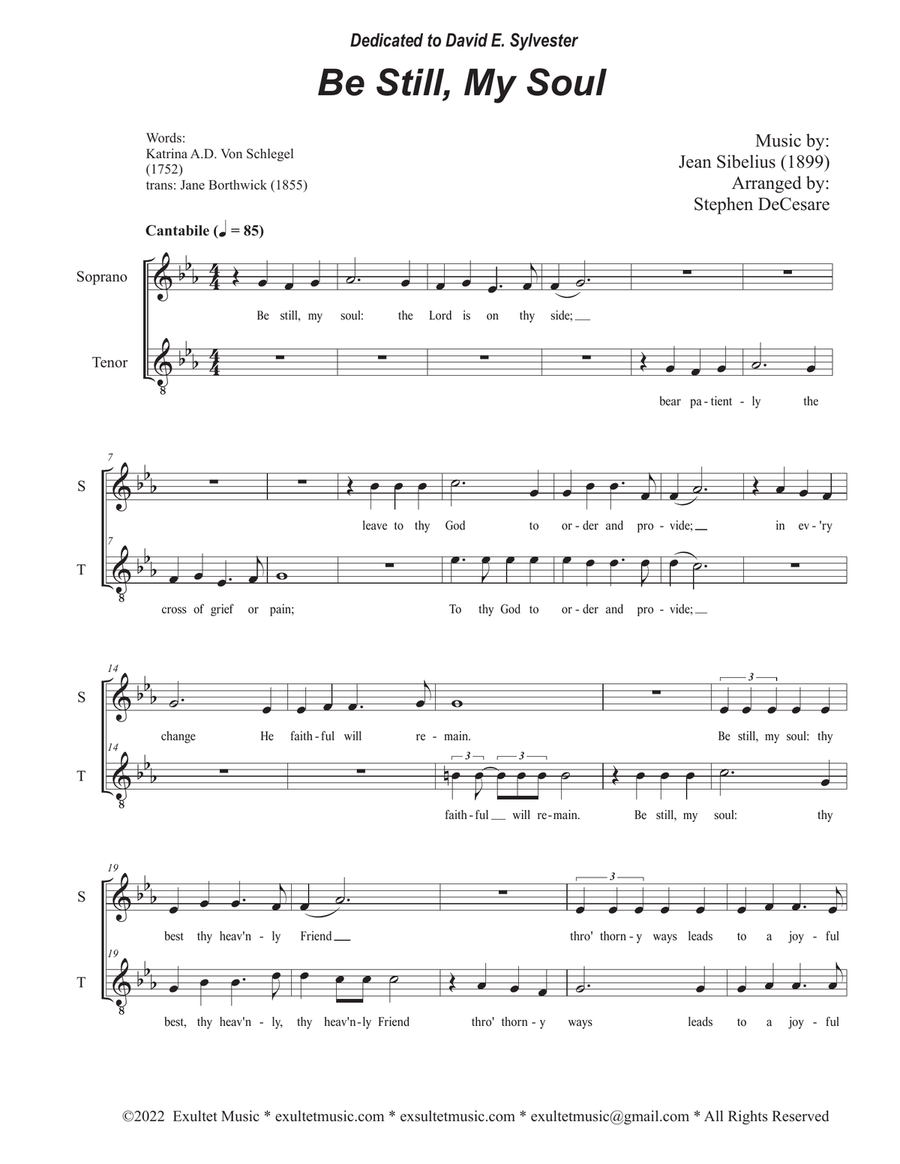 Be Still, My Soul (Duet for Soprano and Tenor solo) Be Still, My Soul (Duet for Soprano and Tenor solo) Tenor Voice scores gallery preview page 1