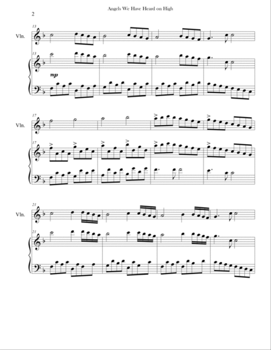 Angels We Have Heard on High (Advanced Piano & Violin) Angels We Have Heard on High (Advanced Piano & Violin) Violin Solo scores gallery preview page 2