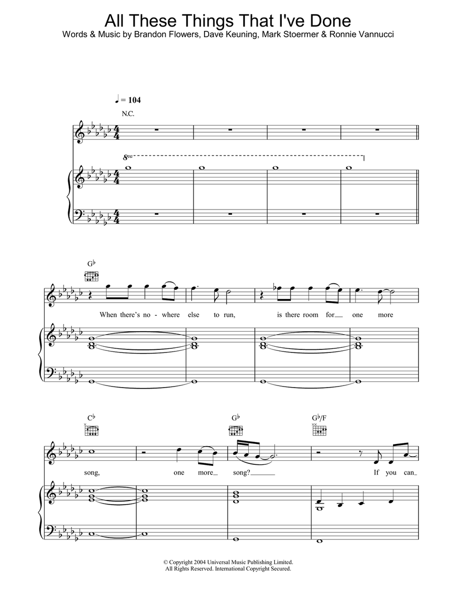All These Things That I've Done Piano, Vocal, Guitar scores gallery preview page 1