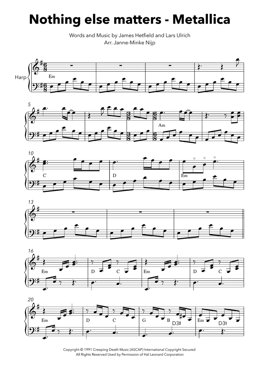 Nothing Else Matters Harp scores gallery preview page 2
