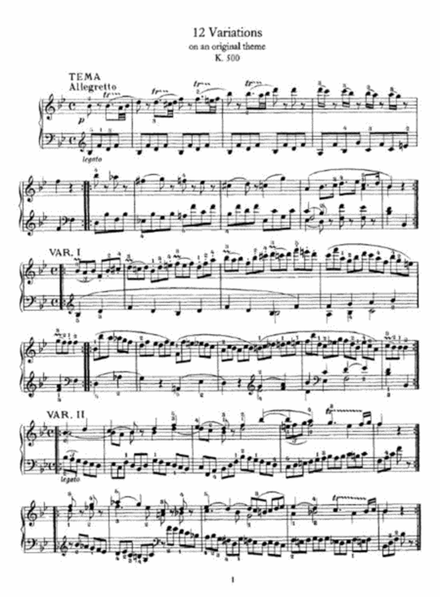 Mozart - 12 Variations on an original theme K. 500