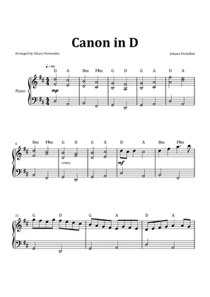 Canon by Pachelbel - Intermediate Piano Solo with Chord Notation