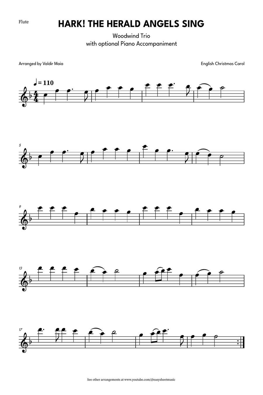 Hark! The Herald Angels Sing - Easy Trio for Flute, Clarinet, and Bassoon Woodwind Trio scores gallery preview page 3