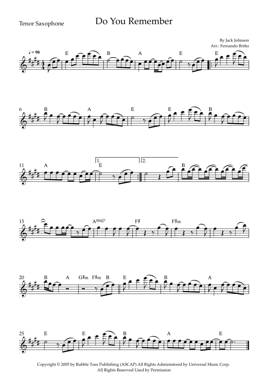 Do You Remember Tenor Saxophone scores gallery preview page 1