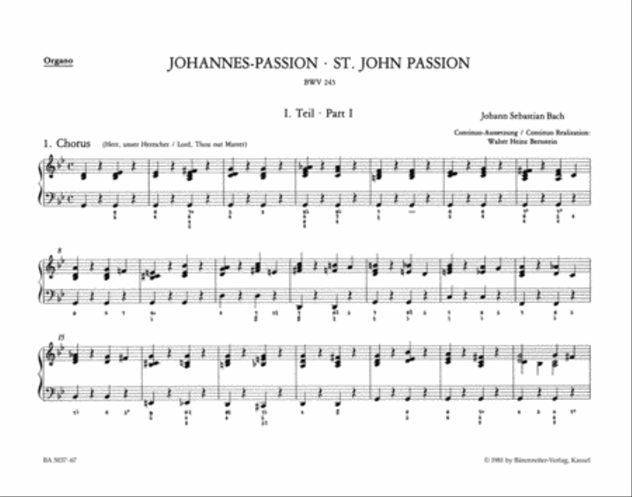 St. John Passion BWV 245 by Johann Sebastian Bach Organ - Sheet Music