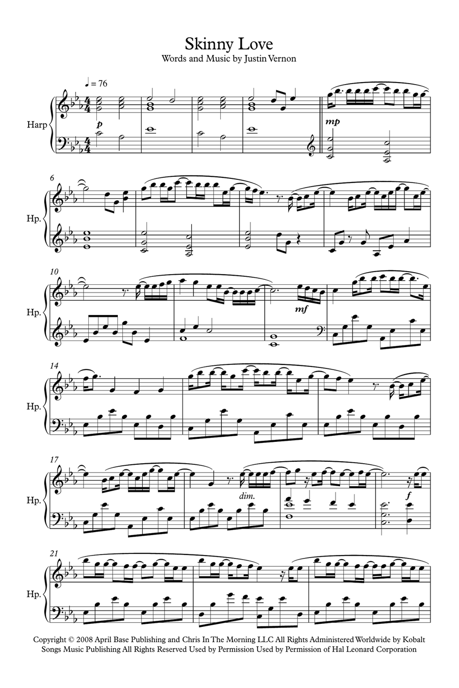 Skinny Love Harp scores gallery preview page 1