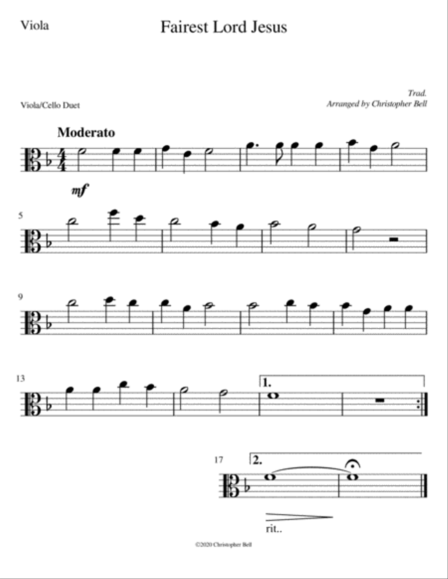 Fairest Lord Jesus - Easy Viola/Cello Duet String Duet scores gallery preview page 2