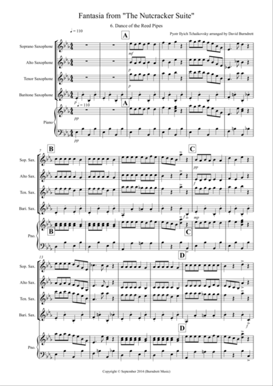 Dance of the Reed Pipes (Fantasia from Nutcracker) for Saxophone Quartet Dance of the Reed Pipes (Fantasia from Nutcracker) for Saxophone Quartet Saxophone Quartet scores gallery preview page 1