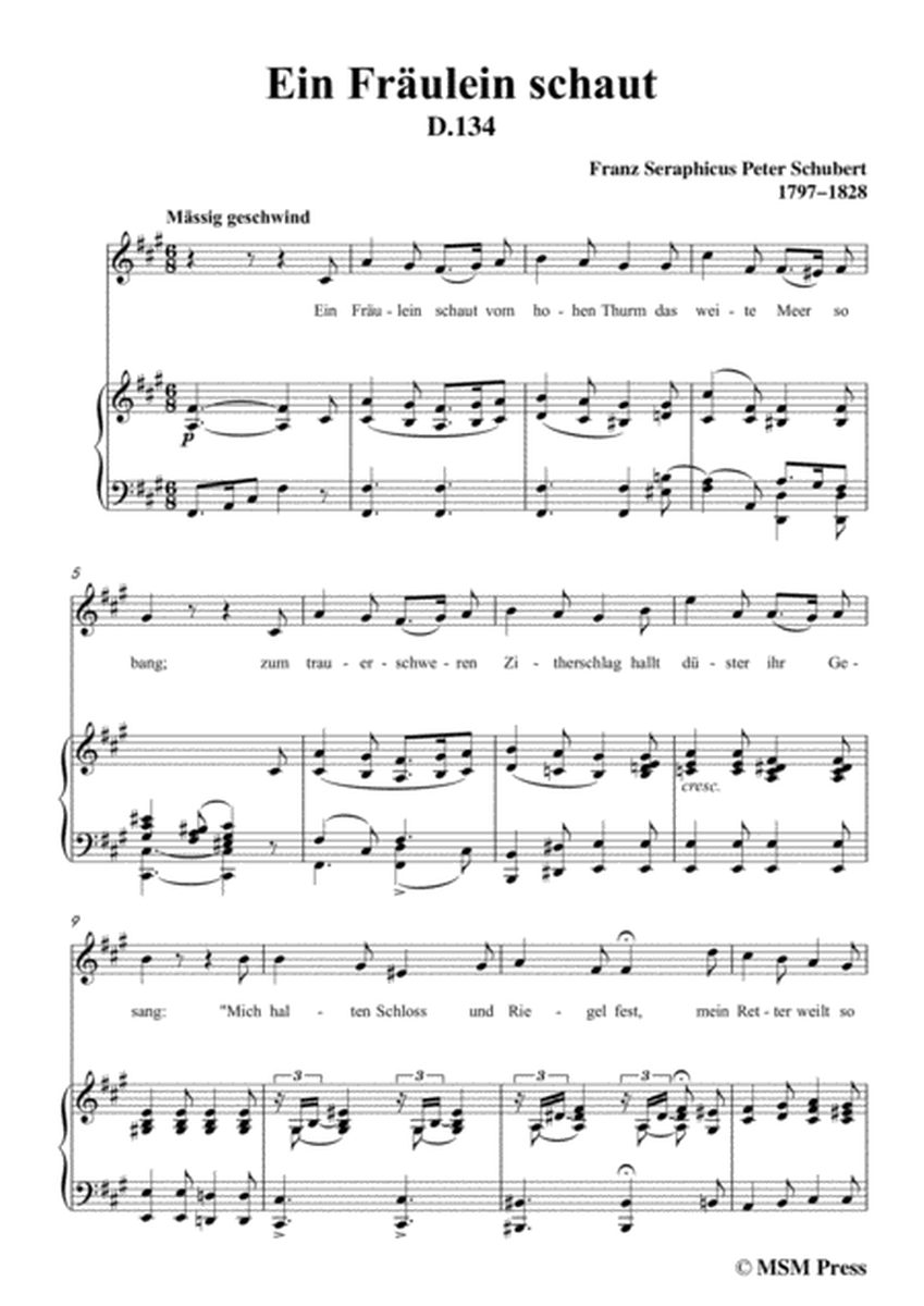 Schubert-Ballade(Ein Fräulein schaut)in f sharp minor,Op.126,for Voice and Pian image number null