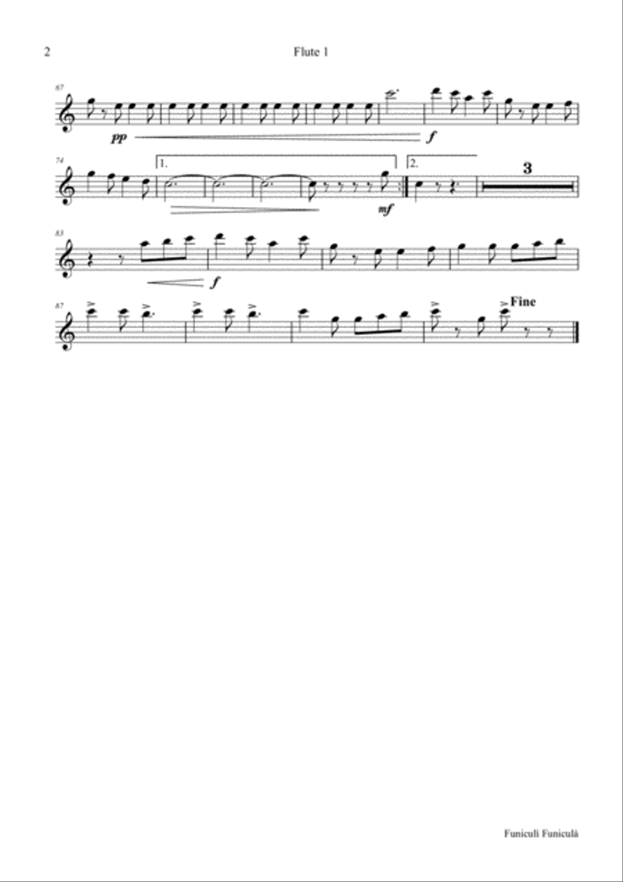 Funiculi Funicula - Italian Evergreen - Flute Quartet Flute Quartet scores gallery preview page 5
