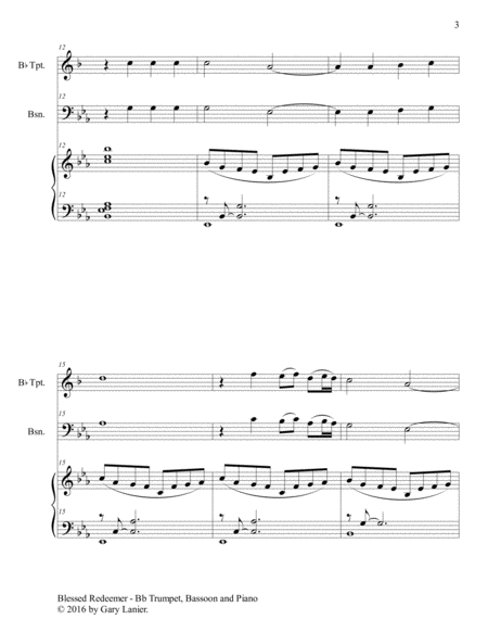 BLESSED REDEEMER (Trio – Bb Trumpet, Bassoon & Piano with Score/Parts) image number null