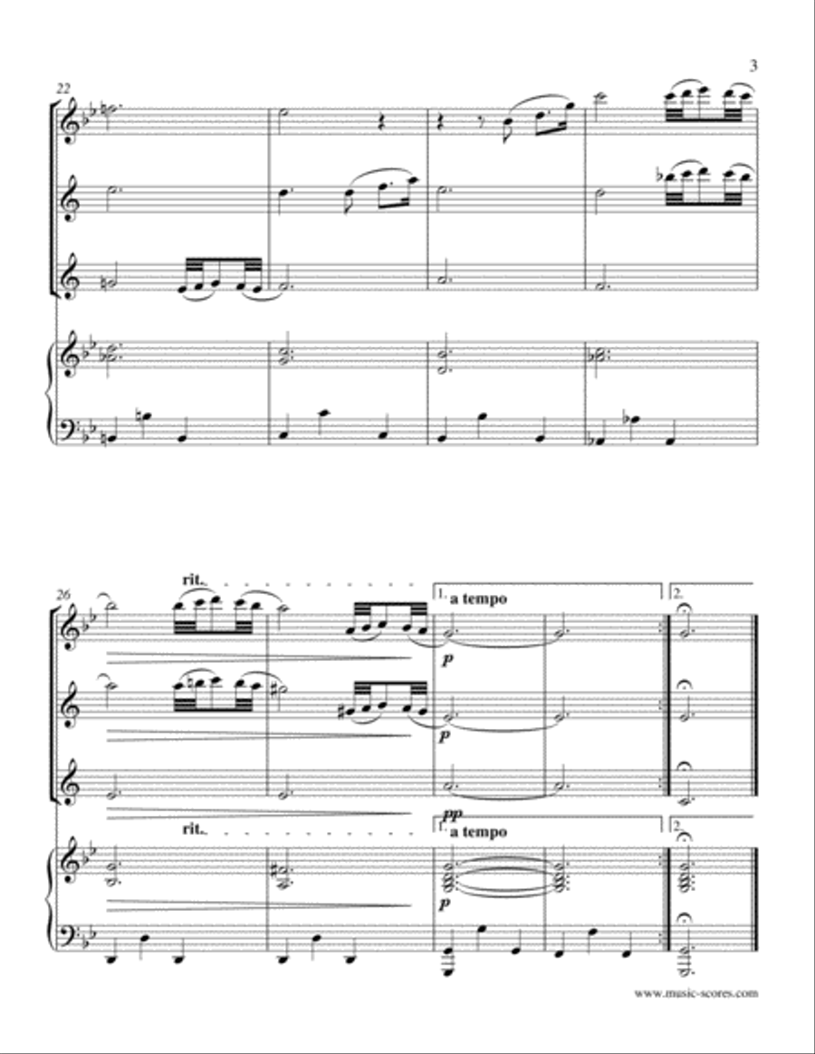 Albinoni Adagio - Flute, 2 Clarinets and Piano Clarinet scores gallery preview page 3