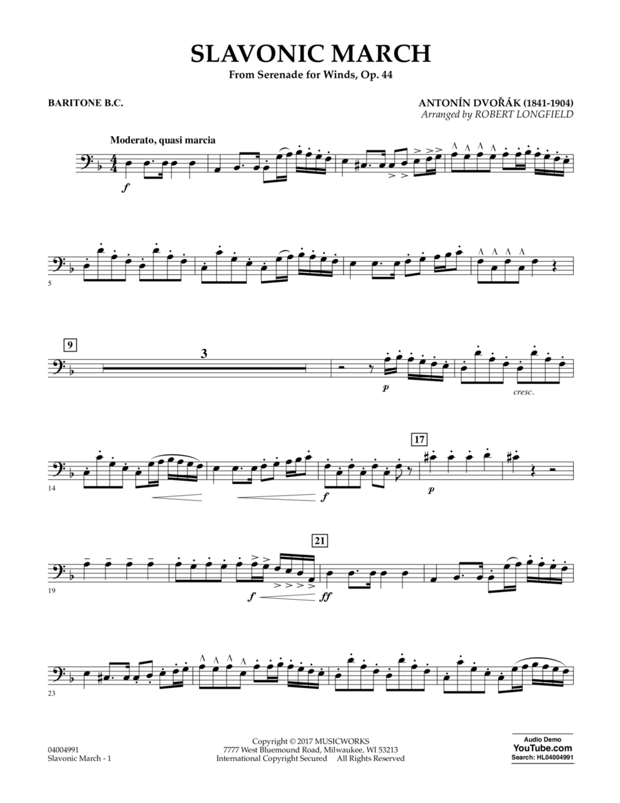 Slavonic March (from Serenade for Winds, Op. 44) - Baritone B.C. Baritone Horn BC scores gallery preview page 1