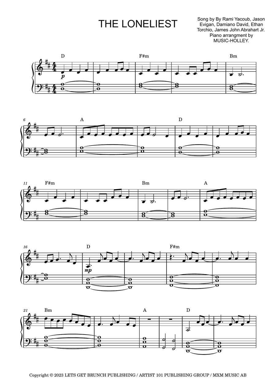 The Loneliest The Loneliest Piano Solo scores gallery preview page 1