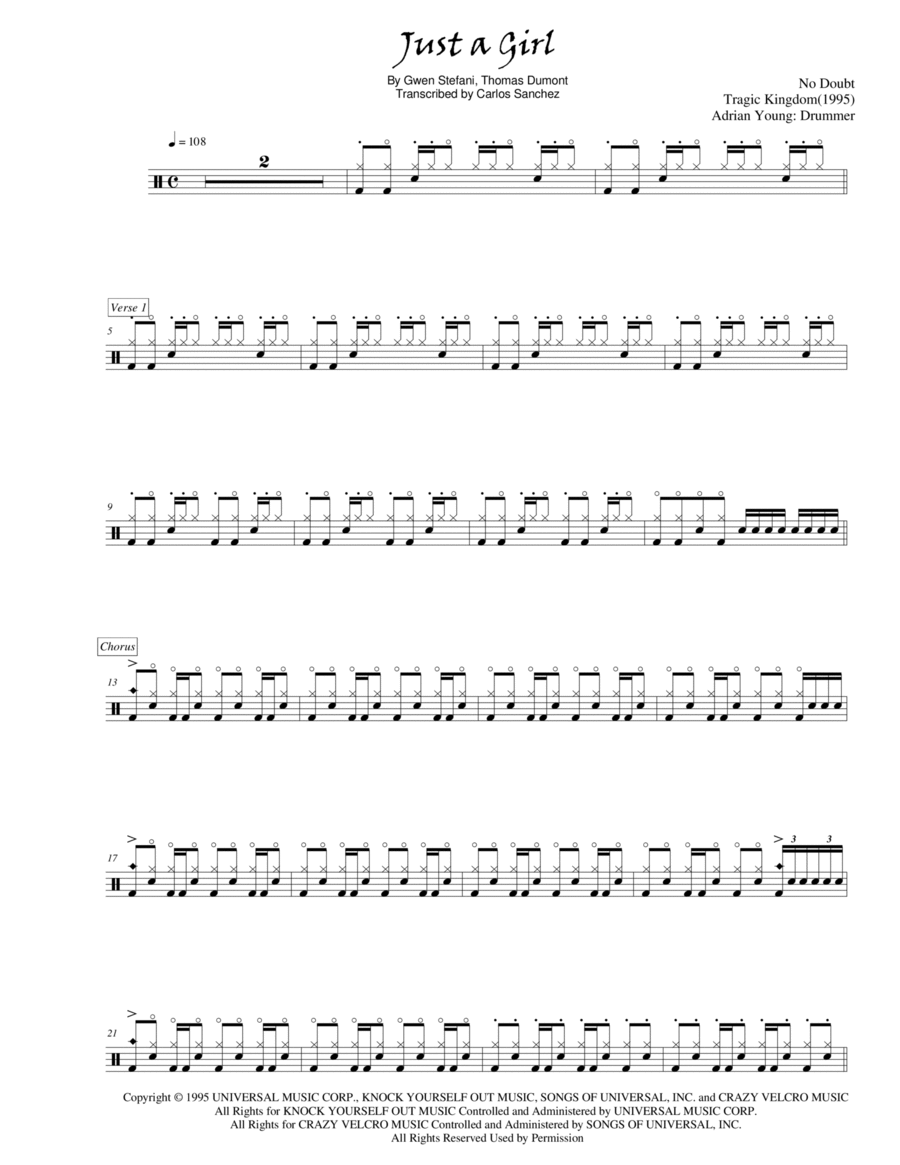 Just A Girl Drum Set scores gallery preview page 1