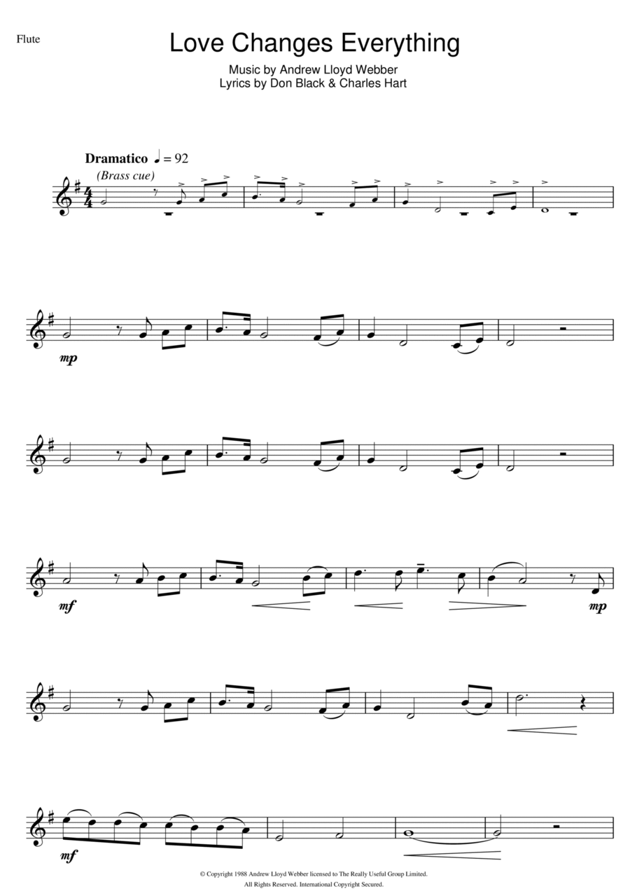 Love Changes Everything (from Aspects of Love) Flute Solo scores gallery preview page 1