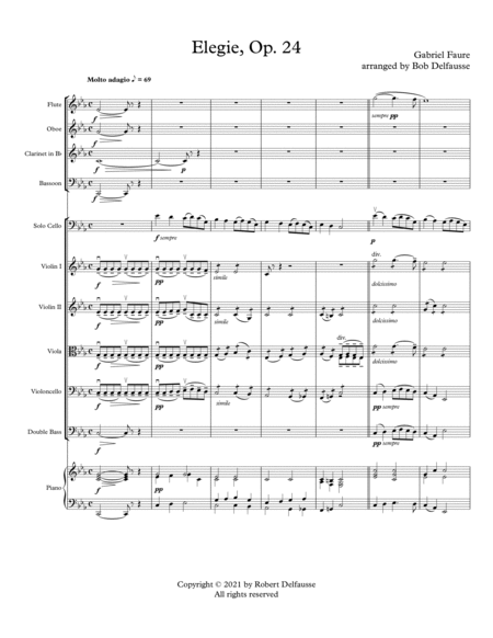 Elegie, Op. 24, by Gabriel Faure, arranged for chamber orchestra image number null