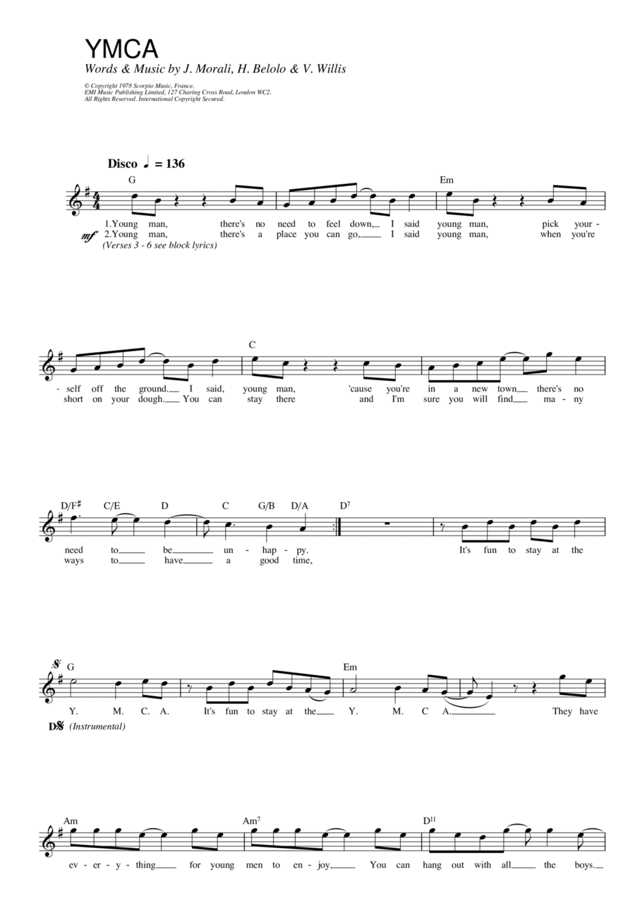 Y.M.C.A. Piano scores gallery preview page 1
