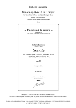 Book cover for Isabella Leonarda, Sonata op.16 n.10 in F major