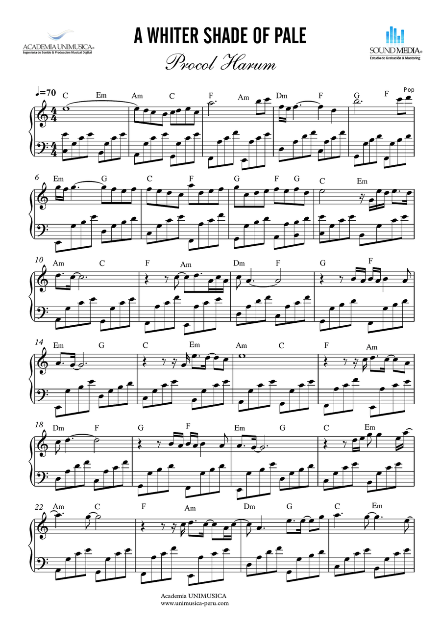 A Whiter Shade Of Pale Piano, Vocal scores gallery preview page 1