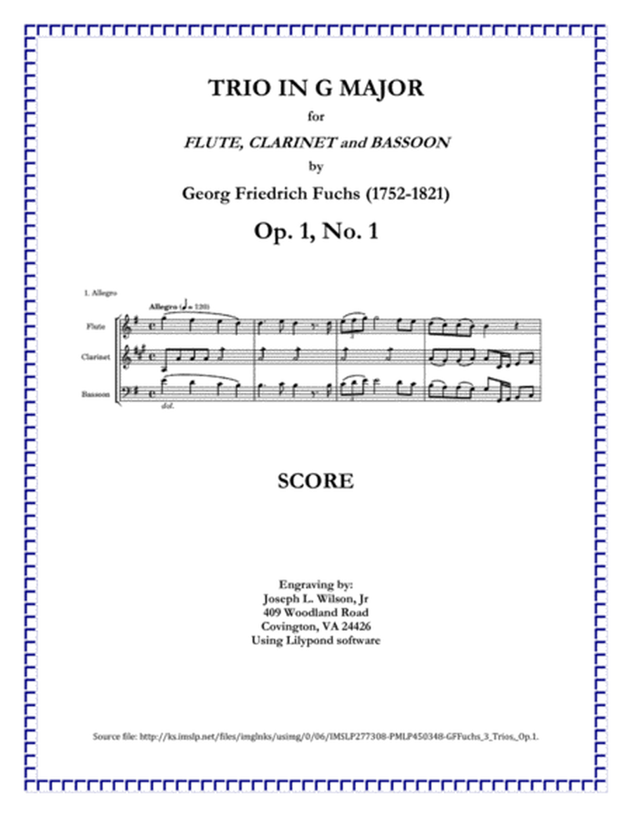 Fuchs Trio in G Major for Flute, Clarinet and Bassoon, Op. 1, No. 1 image number null
