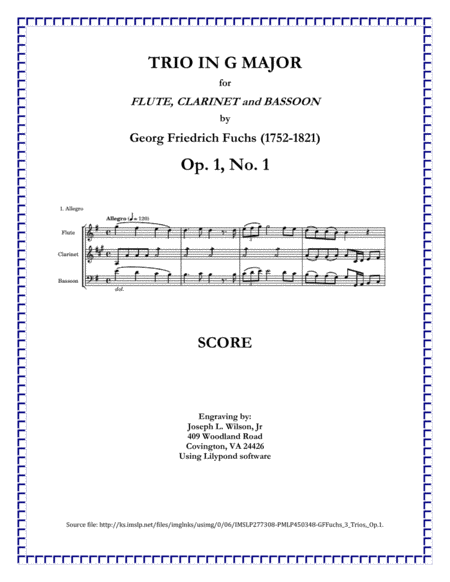 Fuchs Trio in G Major for Flute, Clarinet and Bassoon, Op. 1, No. 1 image number null