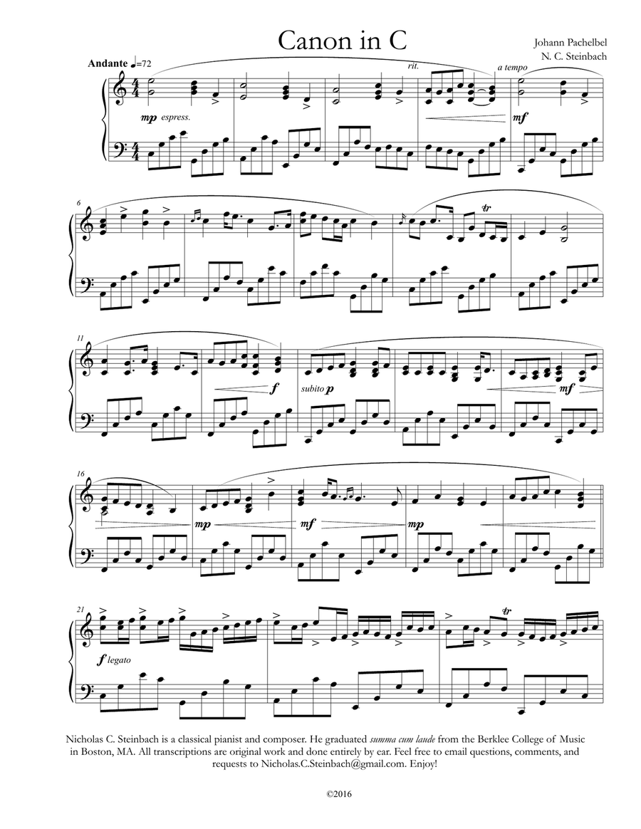 Canon in D Piano Solo scores gallery preview page 1