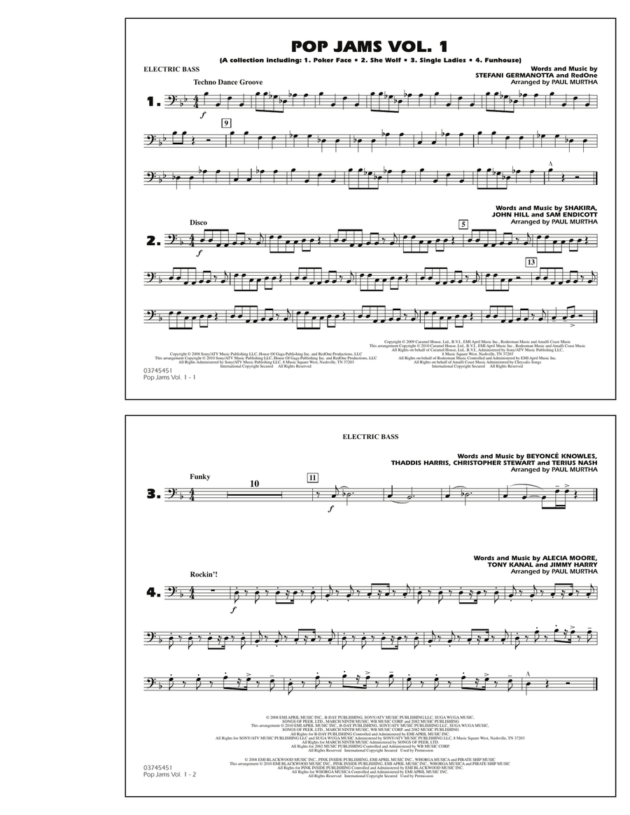 Pop Jams: Vol. 1 - Electric Bass Bass Guitar scores gallery preview page 1