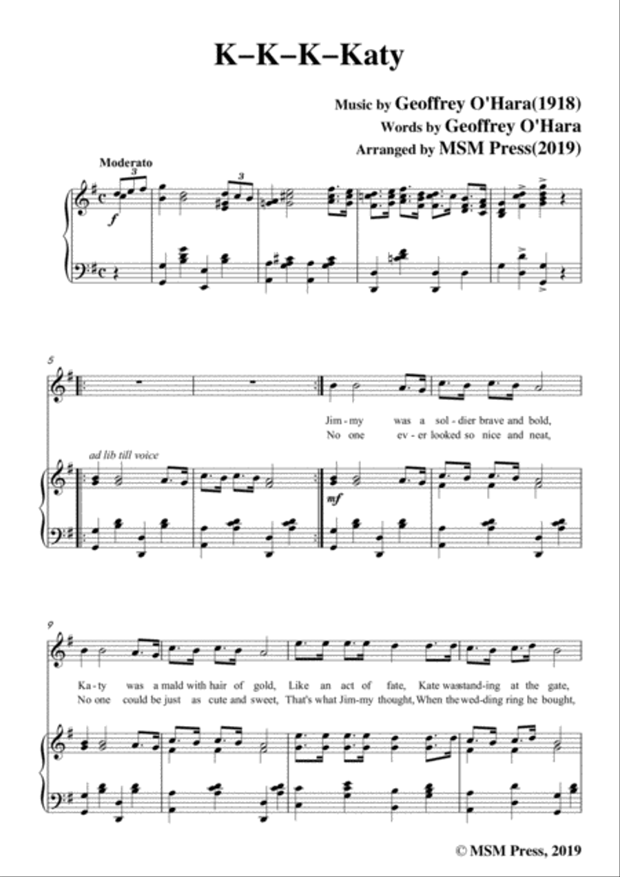 Geoffrey O'Hara-K-K-K-Katy,in G Major,for Voice and Piano Voice Solo scores gallery preview page 3