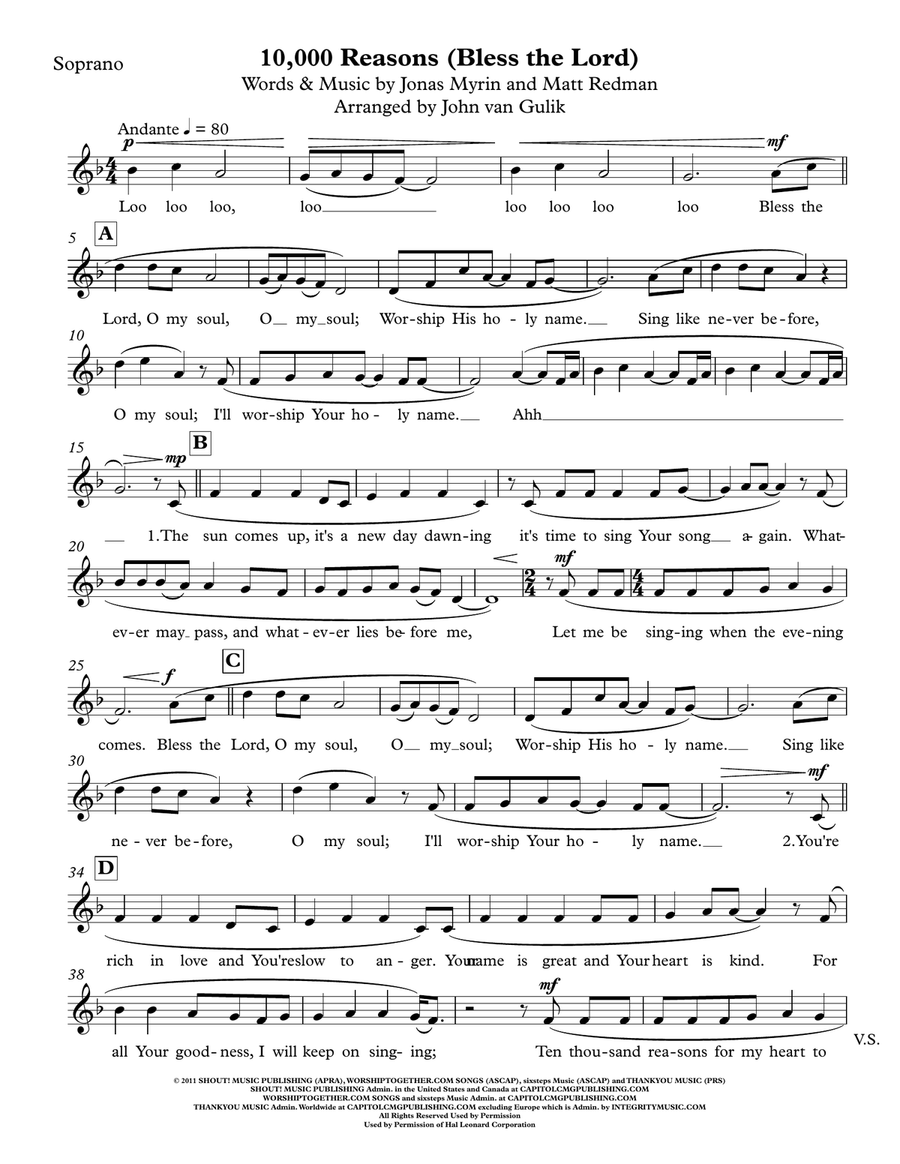 10,000 Reasons (Bless The Lord) 4-Part scores gallery preview page 6