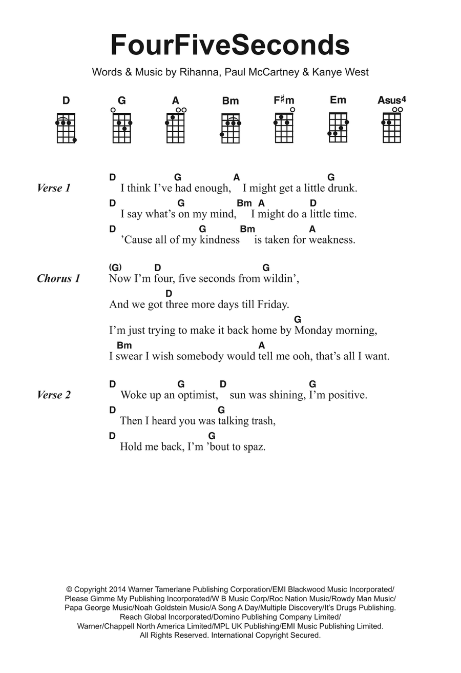 FourFiveSeconds (featuring Kanye West and Paul McCartney) Ukulele scores gallery preview page 1