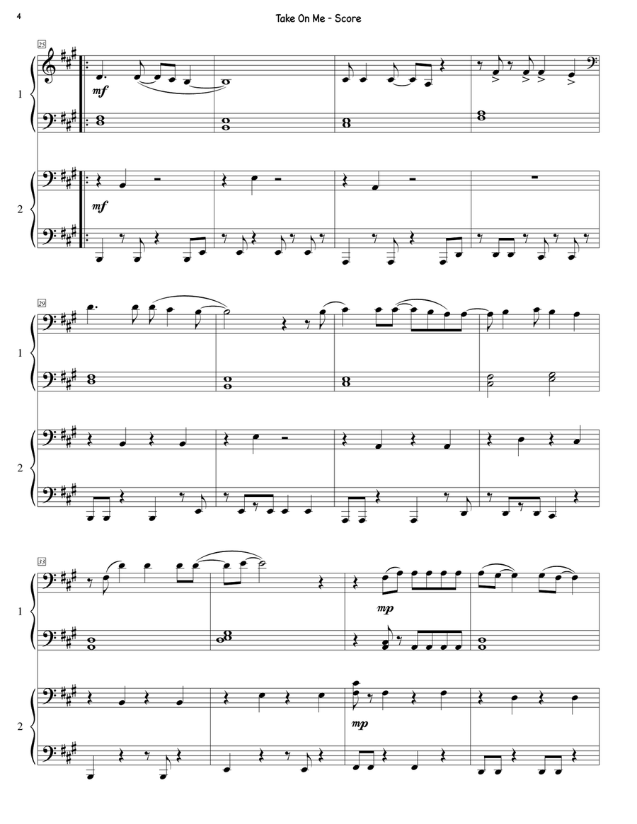 Take On Me 1 Piano, 4-Hands scores gallery preview page 4