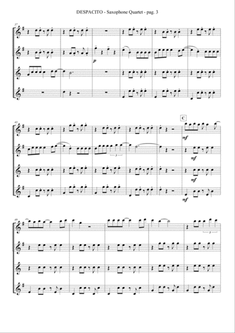 Despacito Saxophone Quartet scores gallery preview page 4