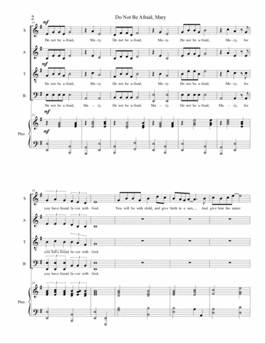 Do Not Be Afraid, Mary Do Not Be Afraid, Mary 4-Part scores gallery preview page 2