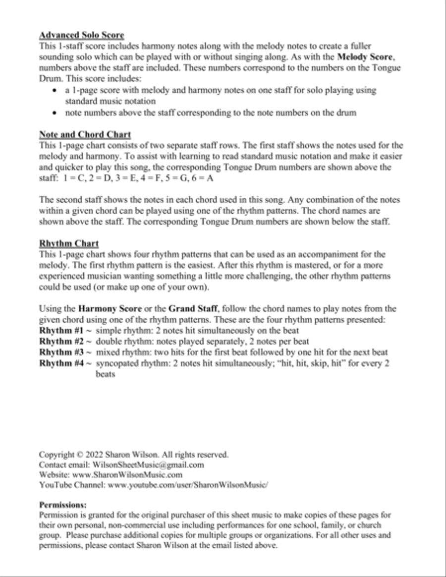 Blessed Be the Name (for 8-note C major diatonic scale Tongue Drum) Percussion scores gallery preview page 3