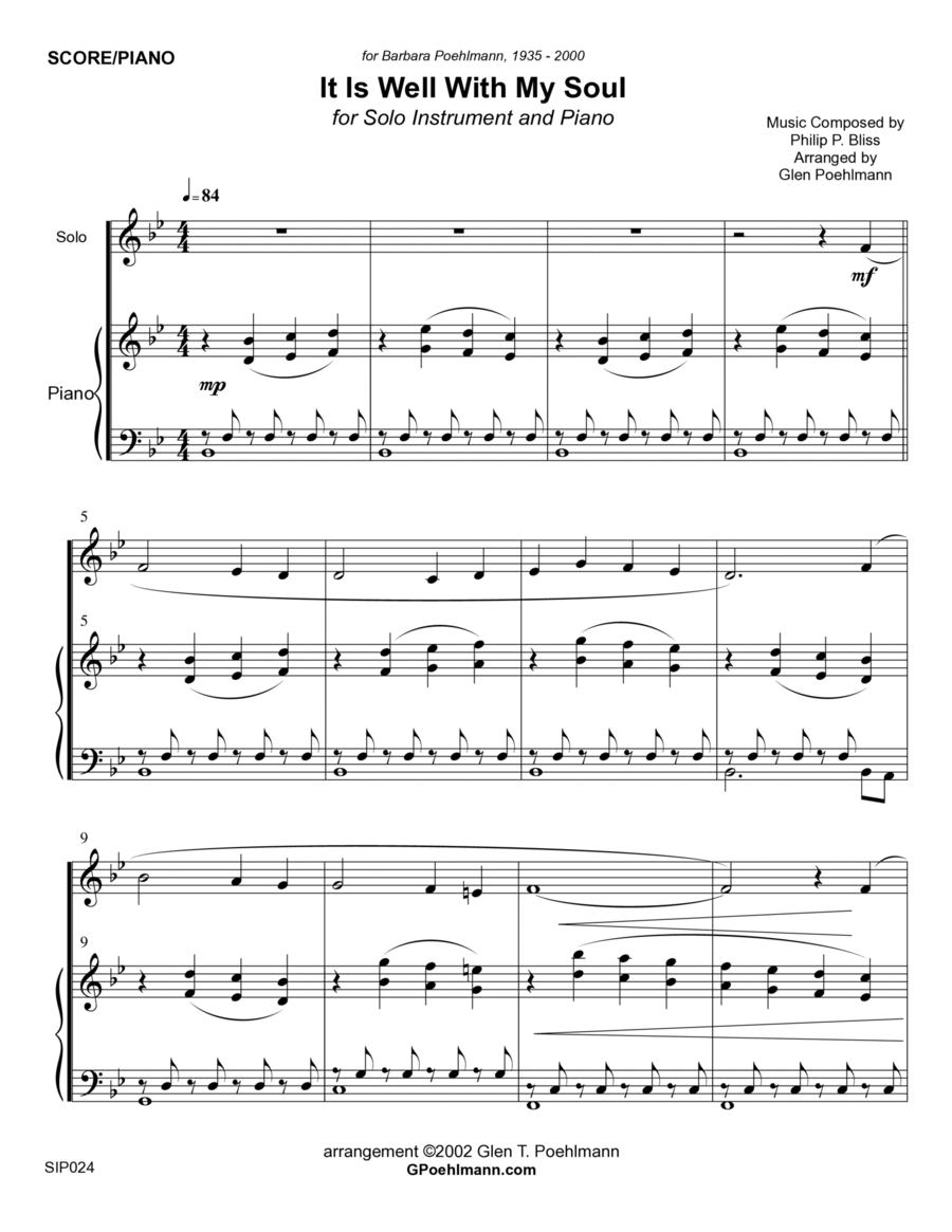IT IS WELL WITH MY SOUL - Any orchestral instrument with Piano accompaniment (Grade 2) Piano scores gallery preview page 1