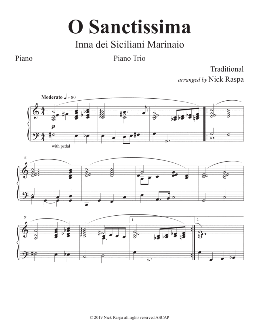 O Sanctissima (Piano Trio) Piano part Piano Trio scores gallery preview page 1