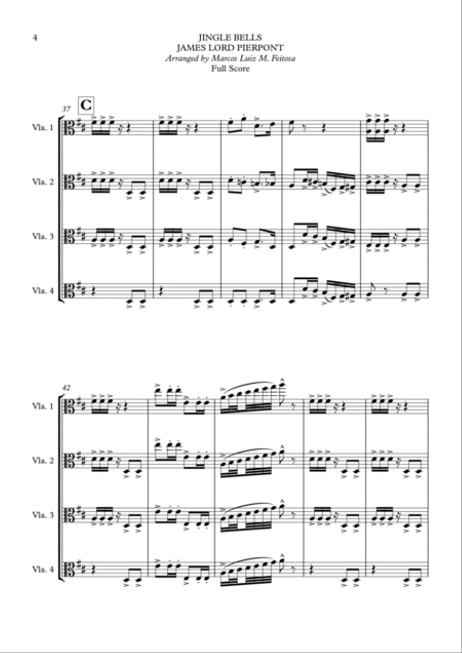 Jingle Bells - Viola Quartet String Quartet scores gallery preview page 6
