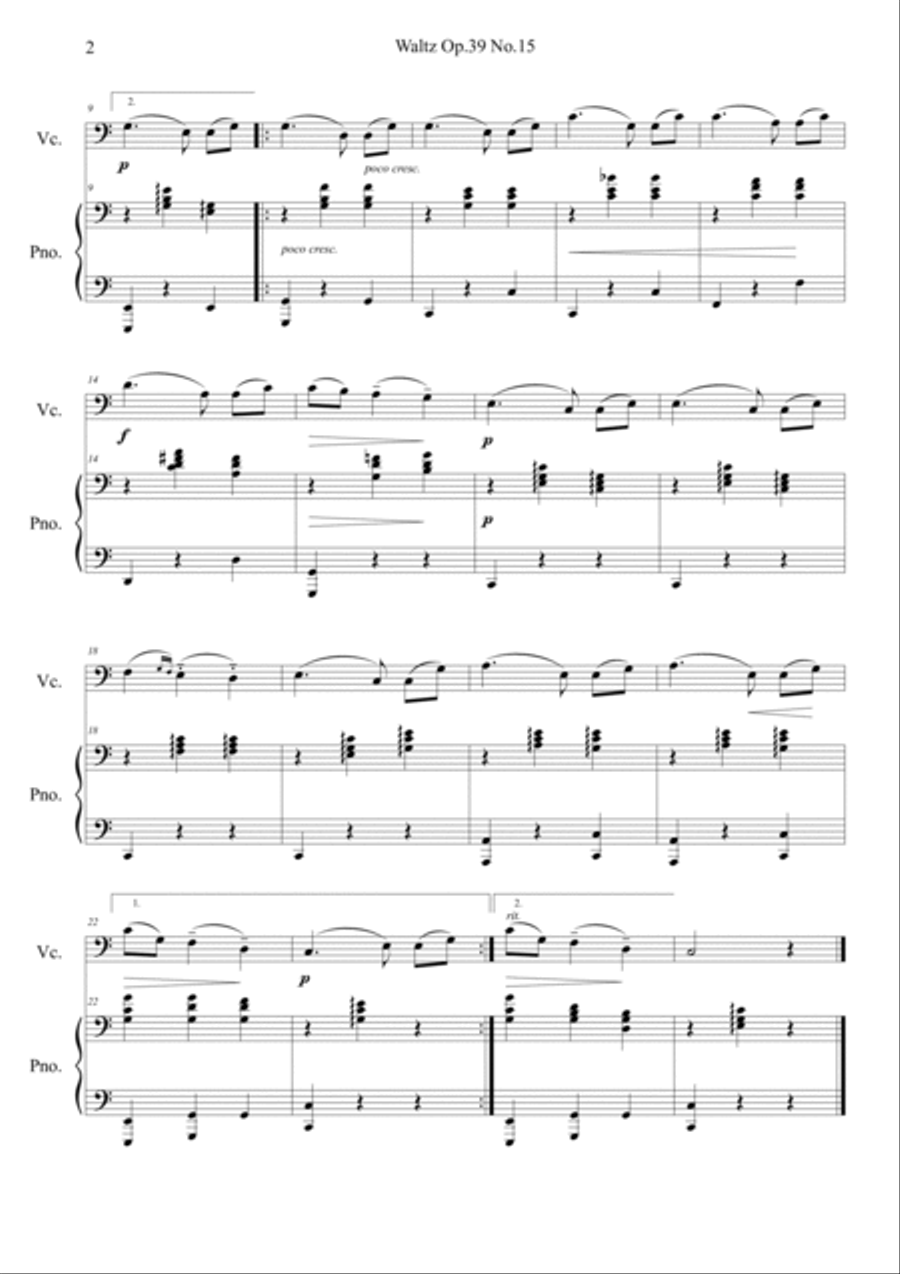 Waltz op.39 no.15 Easy Version in C Piano scores gallery preview page 2