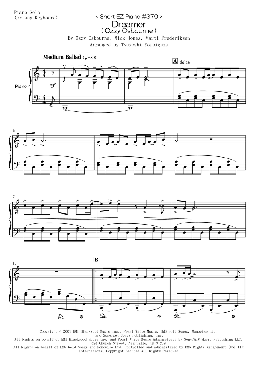 Dreamer Easy Piano scores gallery preview page 1