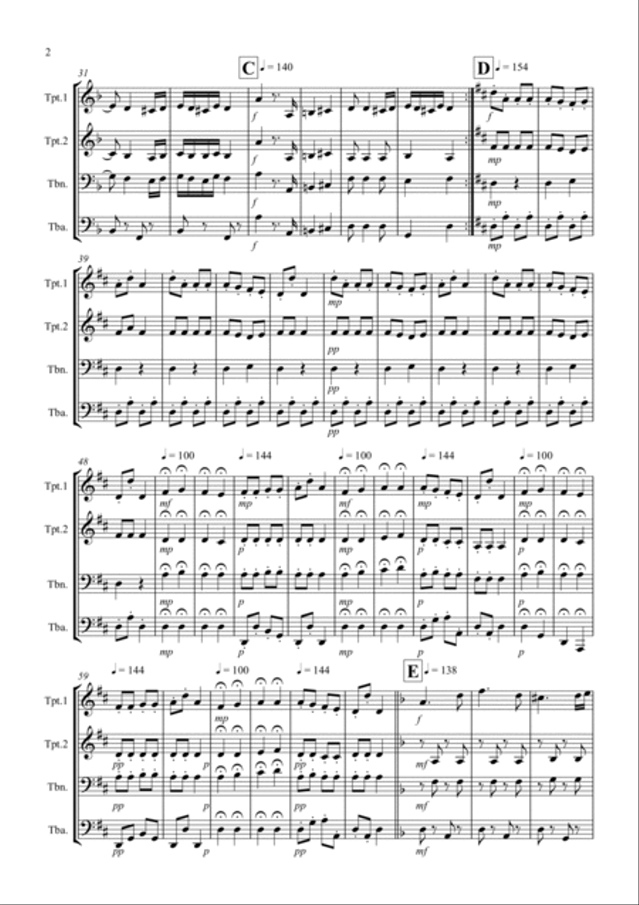 Hungarian Dance No.5 by Brahms for Brass Quartet Brass Quartet scores gallery preview page 2