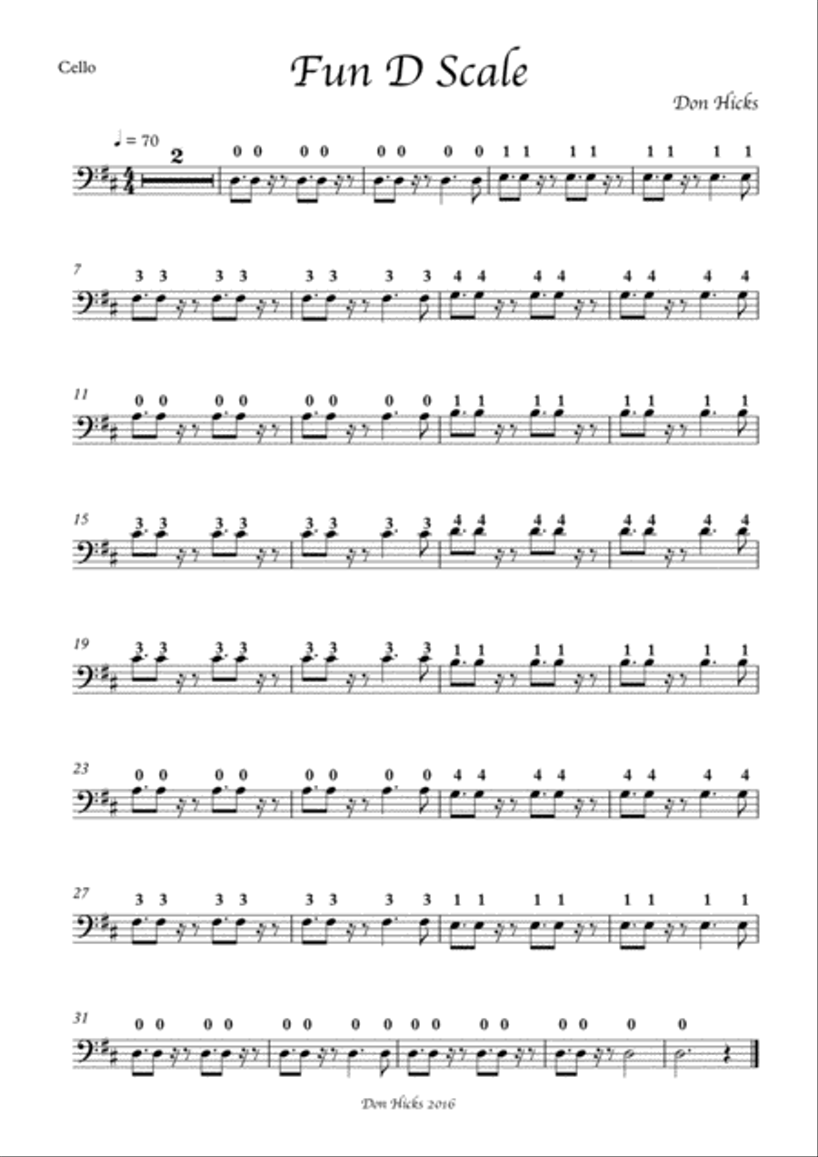Fun D Scale for Cello Cello Solo scores gallery preview page 1