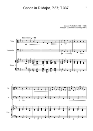 Book cover for Johann Pachelbel - Canon in D Major, P.37; T.337. Arrangement for Viola, Violoncello and Piano.