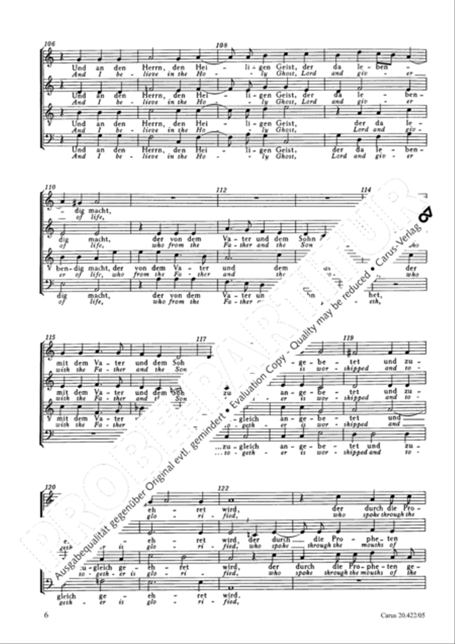 I belive in one god (Ich glaube an einen einigen Gott) 4-Part scores gallery preview page 7