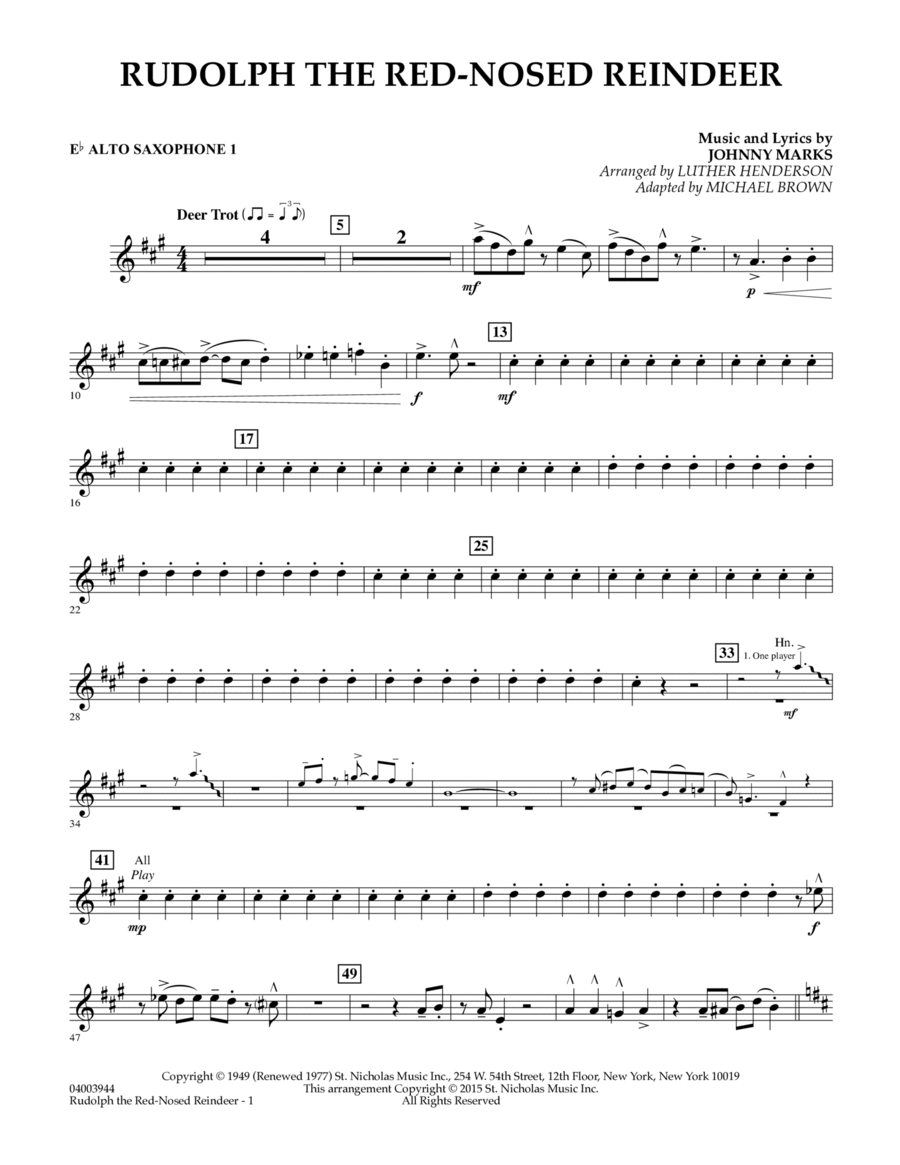 Rudolph the Red-Nosed Reindeer (Canadian Brass) - Eb Alto Saxophone 1
