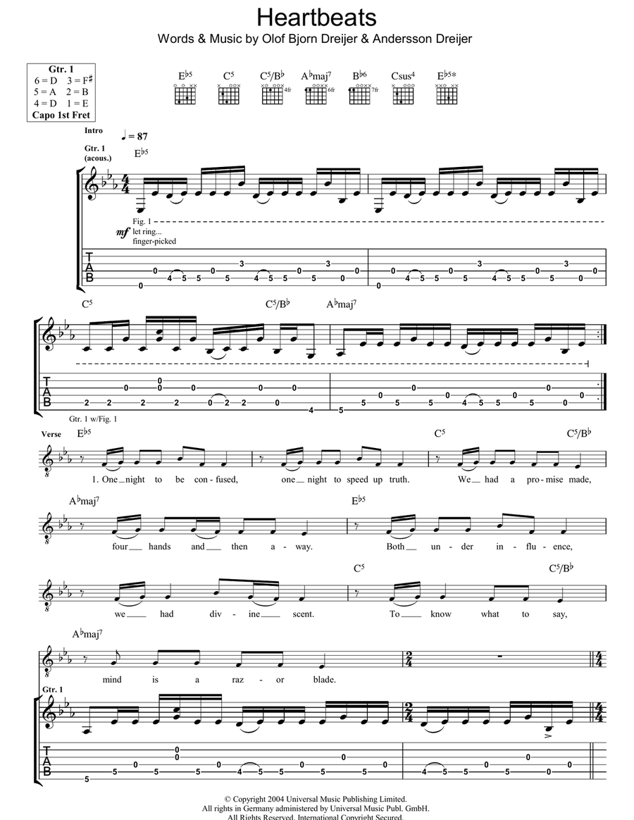 Heartbeats Acoustic Guitar scores gallery preview page 1