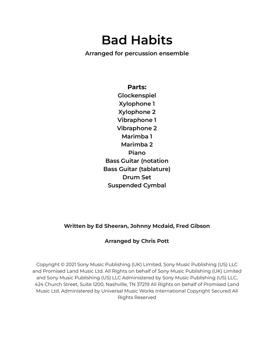 Bad Habits Percussion Ensemble scores gallery preview page 1