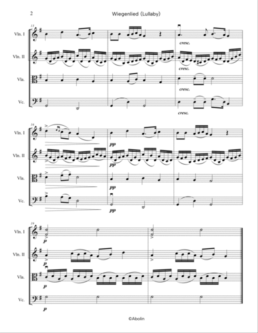 Schubert: Wiegenlied (Lullaby), Op.98, No.2 - String Quartet String Quartet scores gallery preview page 3