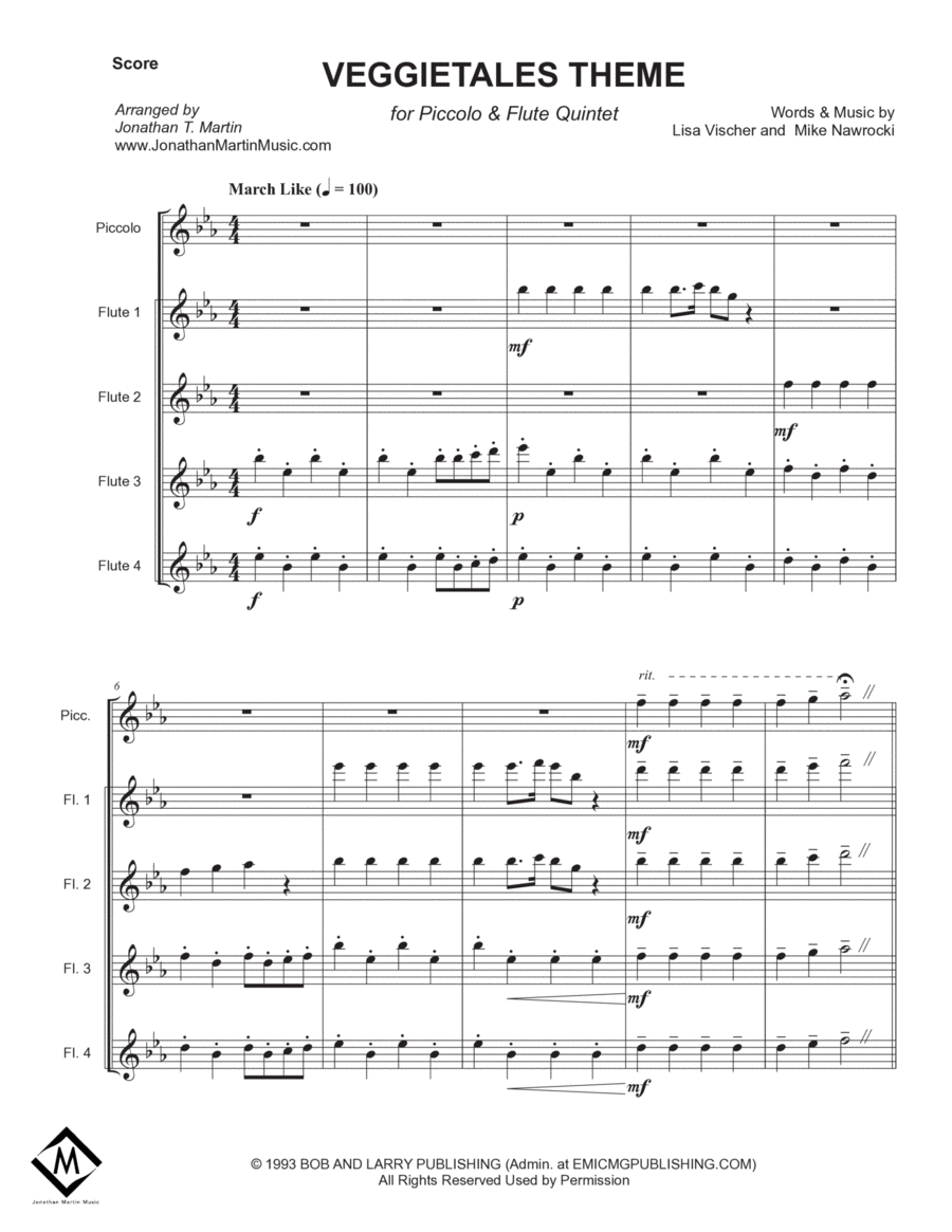 Veggietales Theme Song Woodwind Quintet scores gallery preview page 1